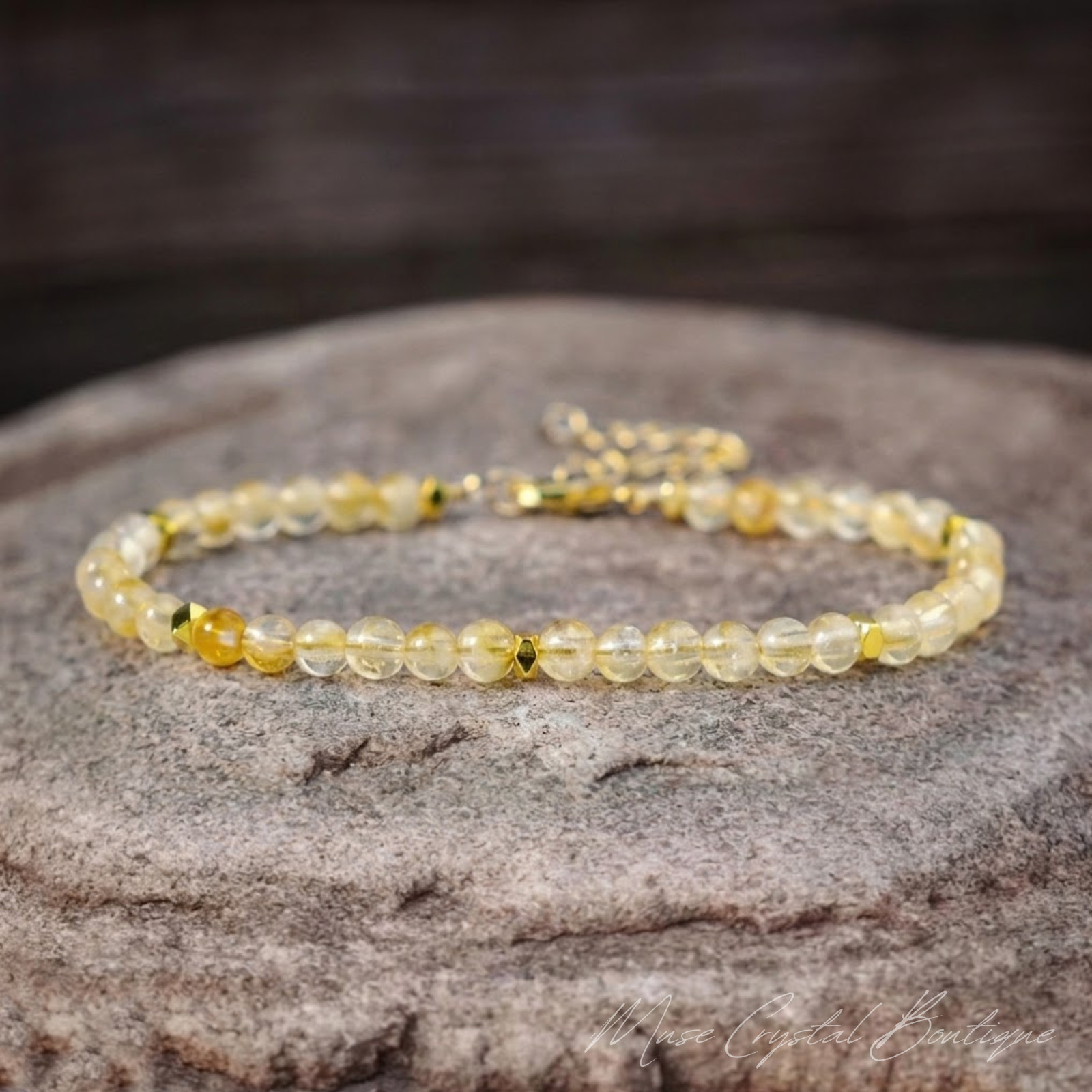 Natural Citrine Bracelet 4mm Dainty Beaded Crystal for Abundance Wealth Lucky