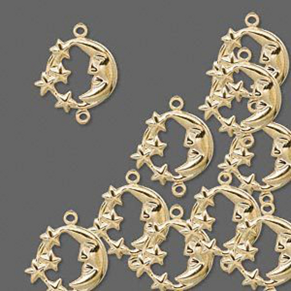 Link Moon and Stars 3-D Gold Charm Jewelry Lot of 10