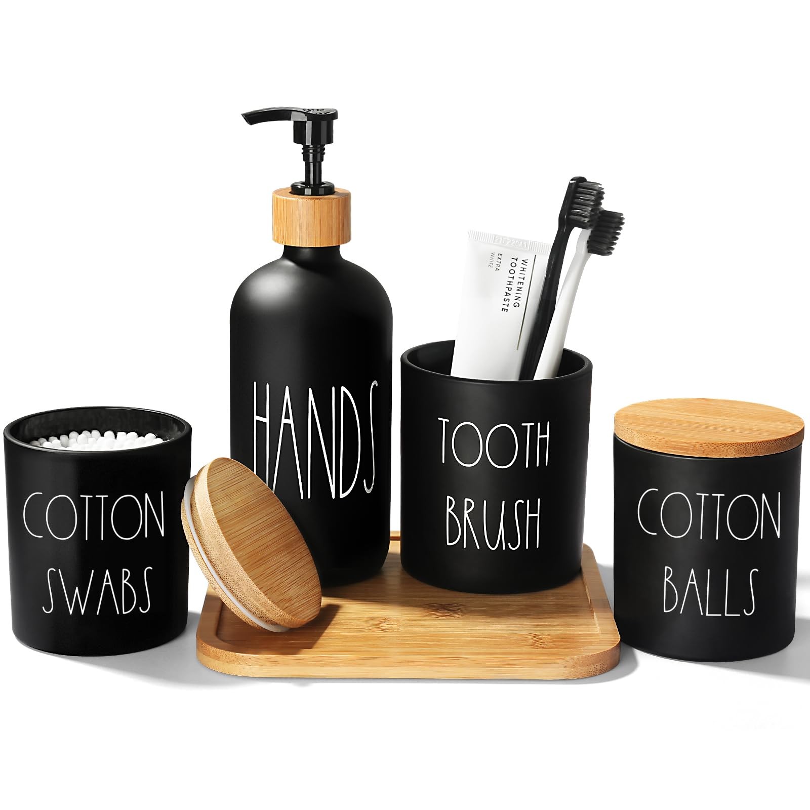 Matte Black Bathroom Accessories Set, 5 Pcs Glass Bathroom Accessory Set with...