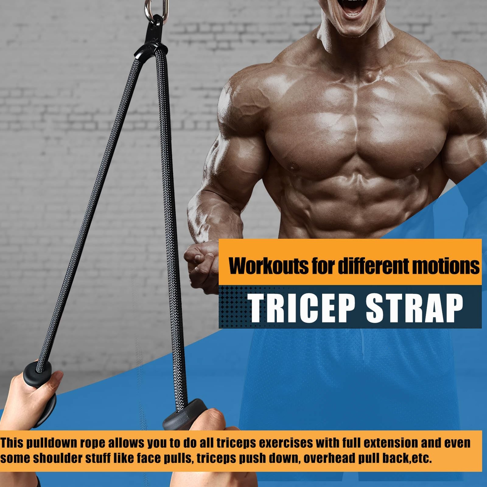 Ergonomic Tricep Rope Pull Down Attachment Upgraded Long Triceps Rope Cable A...
