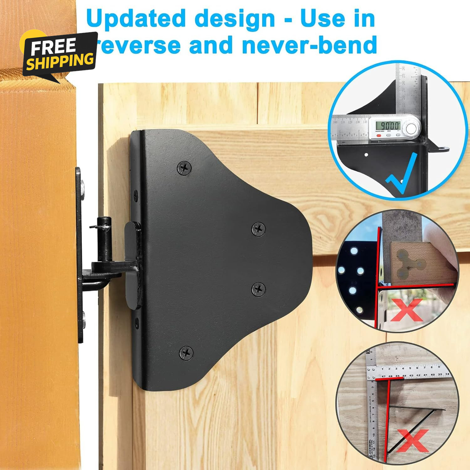 Fence Gate Kit Gate Latch Hinges Anti Sag Corner Brace Hardware 90° 1 Set Kit