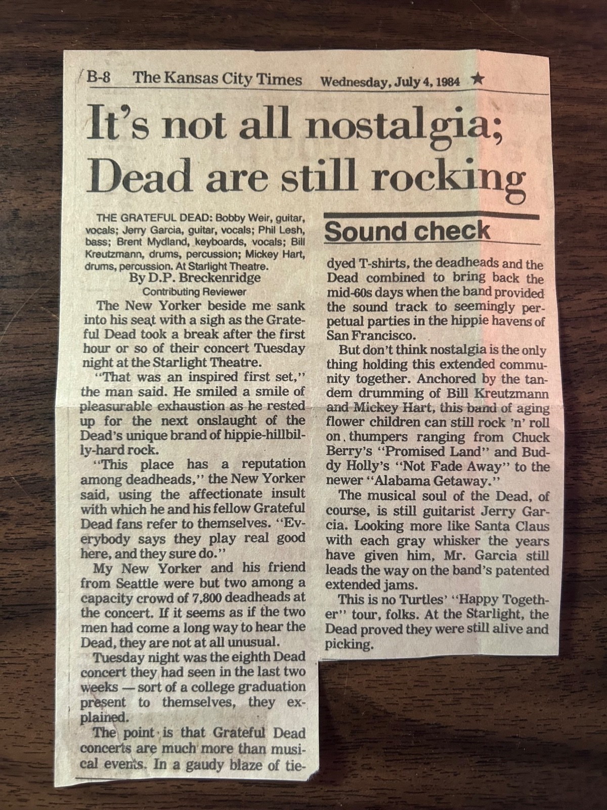 Grateful Dead Kansas City Times Newspaper Article July 4, 1984 nostalgia rocking