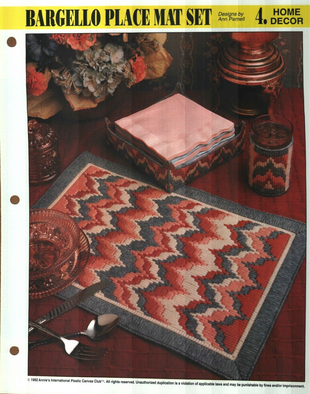 NEW BARGELLO PLACE MAT SET ANNIE'S PLASTIC CANVAS PATTERN INSTRUCTIONS