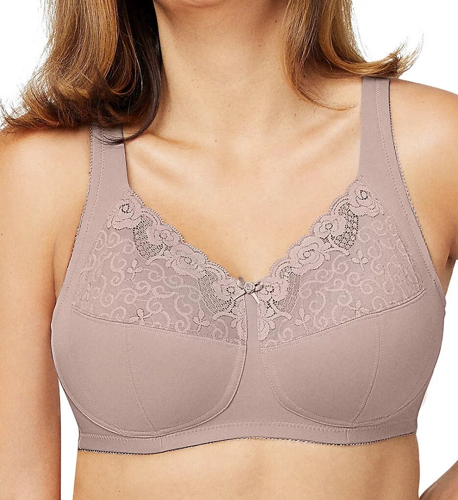 GLAMORISE Taupe Comfort Lift Rose Lace Wireless Bra, US 48C, UK 48C, NWOT