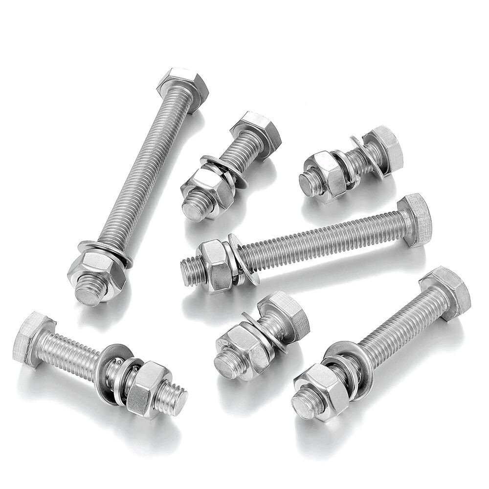 64pcs 3/8-16 Hex Head Bolt Nut Flat & Lock Washer Assortment Kit Stainless Steel