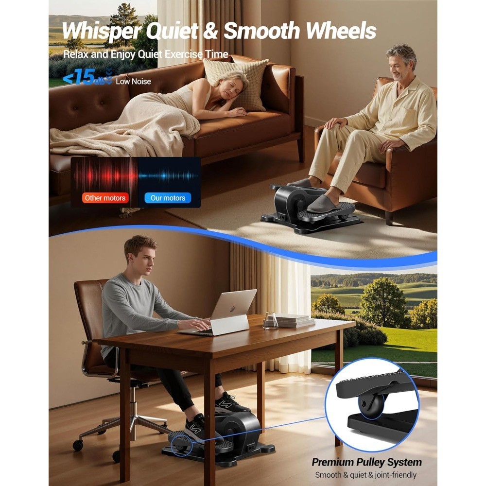 Under Desk Elliptical Machine Electric Seated Pedal Exerciser Mini Leg Exercise