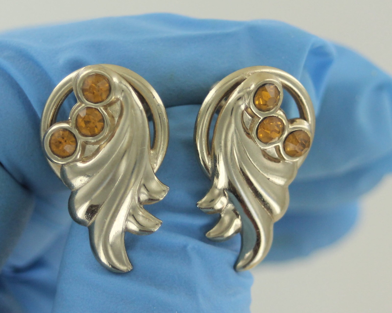 Vintage Goldtone Earrings with Stones - Twist / Screw Back
