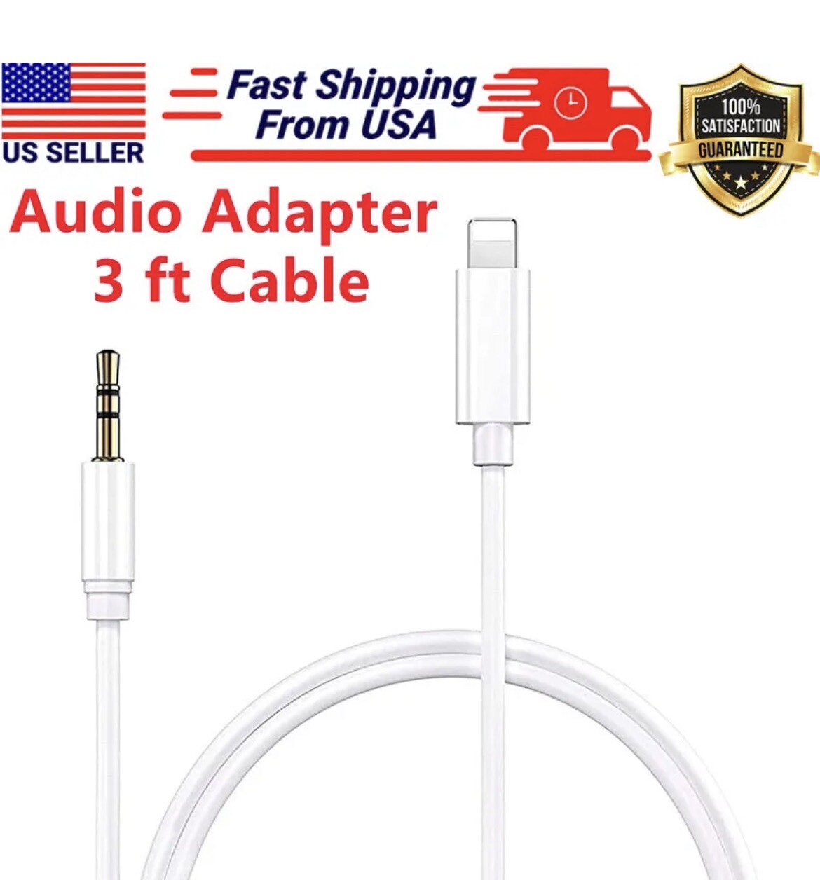 For iPhone 7 8 X XR 11 12 13 Pro Max 8 Pin to 3.5mm AUX Audio Car Adapter Cord