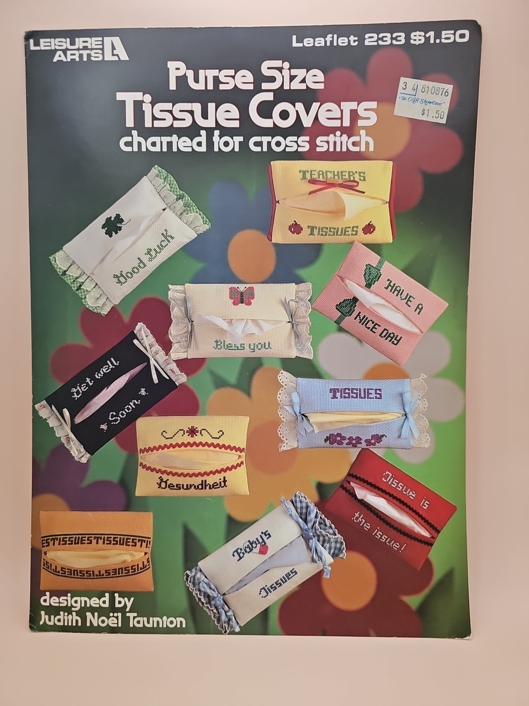 Leisure Arts #233 PURSE SIZE TISSUE COVERS Cross Stitch Pattern Leaflet vtg 1982