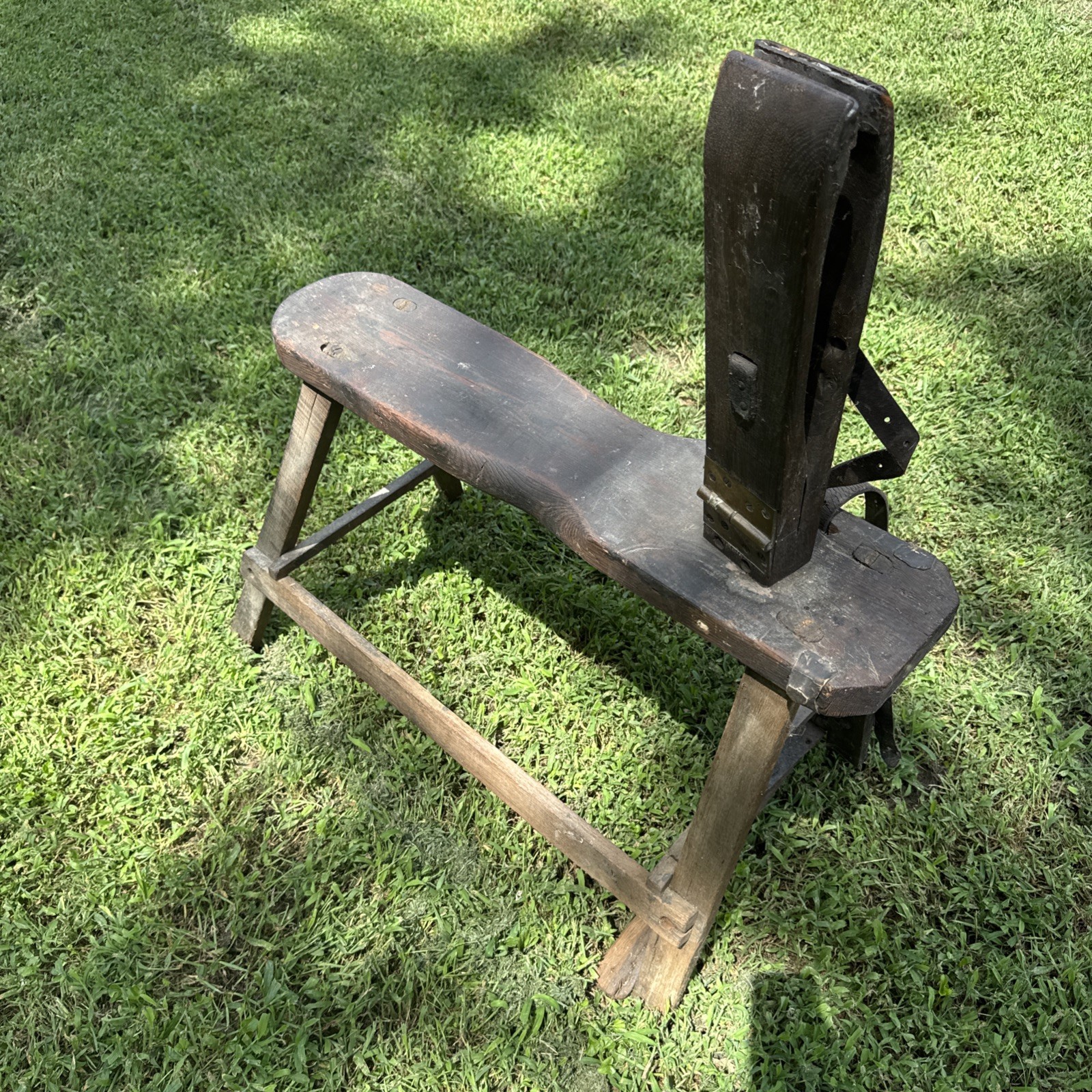 Antique Primitive Saddlemaker's Bench Stool Harness Leather Maker's Bench.