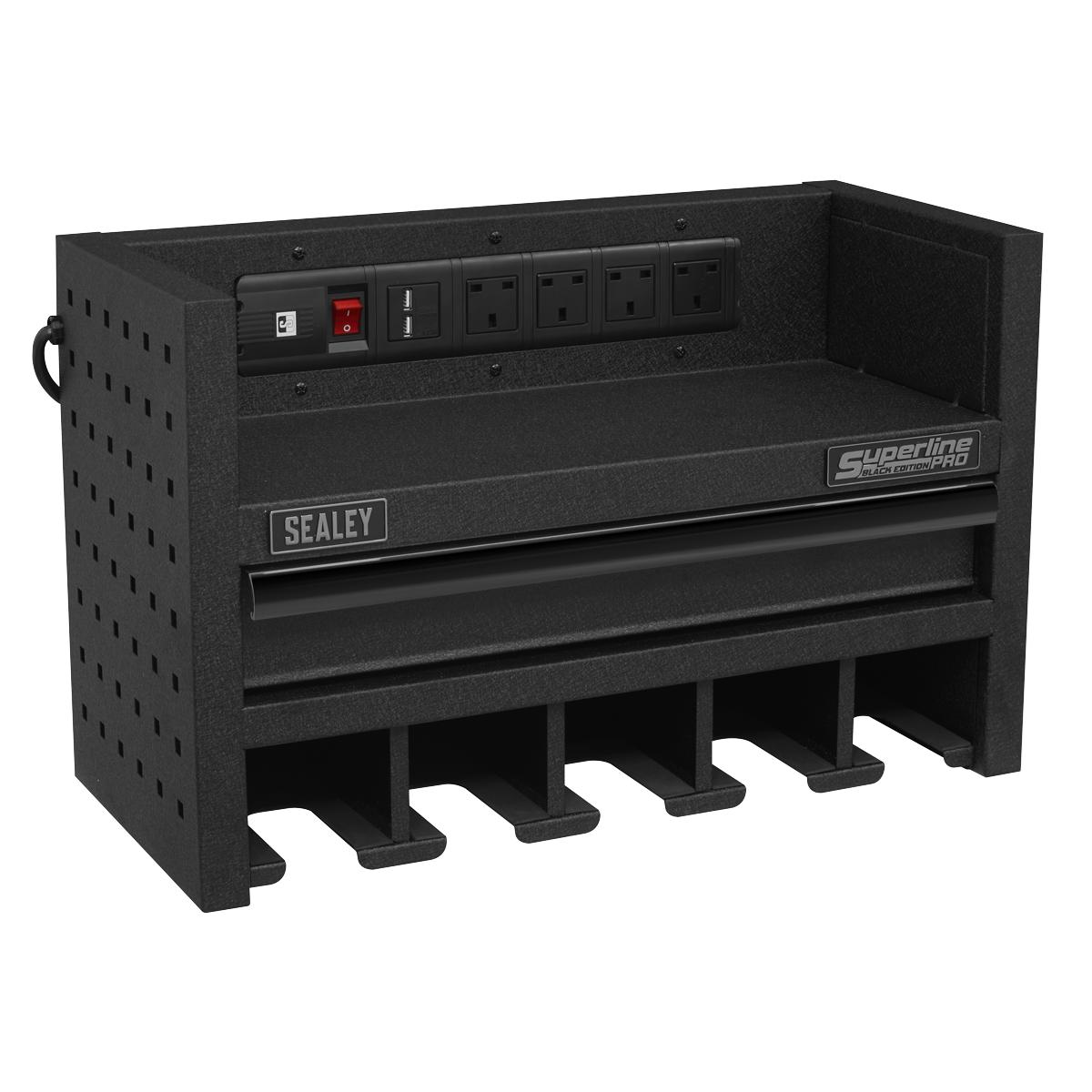 STP23 Sealey AP22SRBE Power Tool Storage Rack 560mm with Drawer & Power Strip