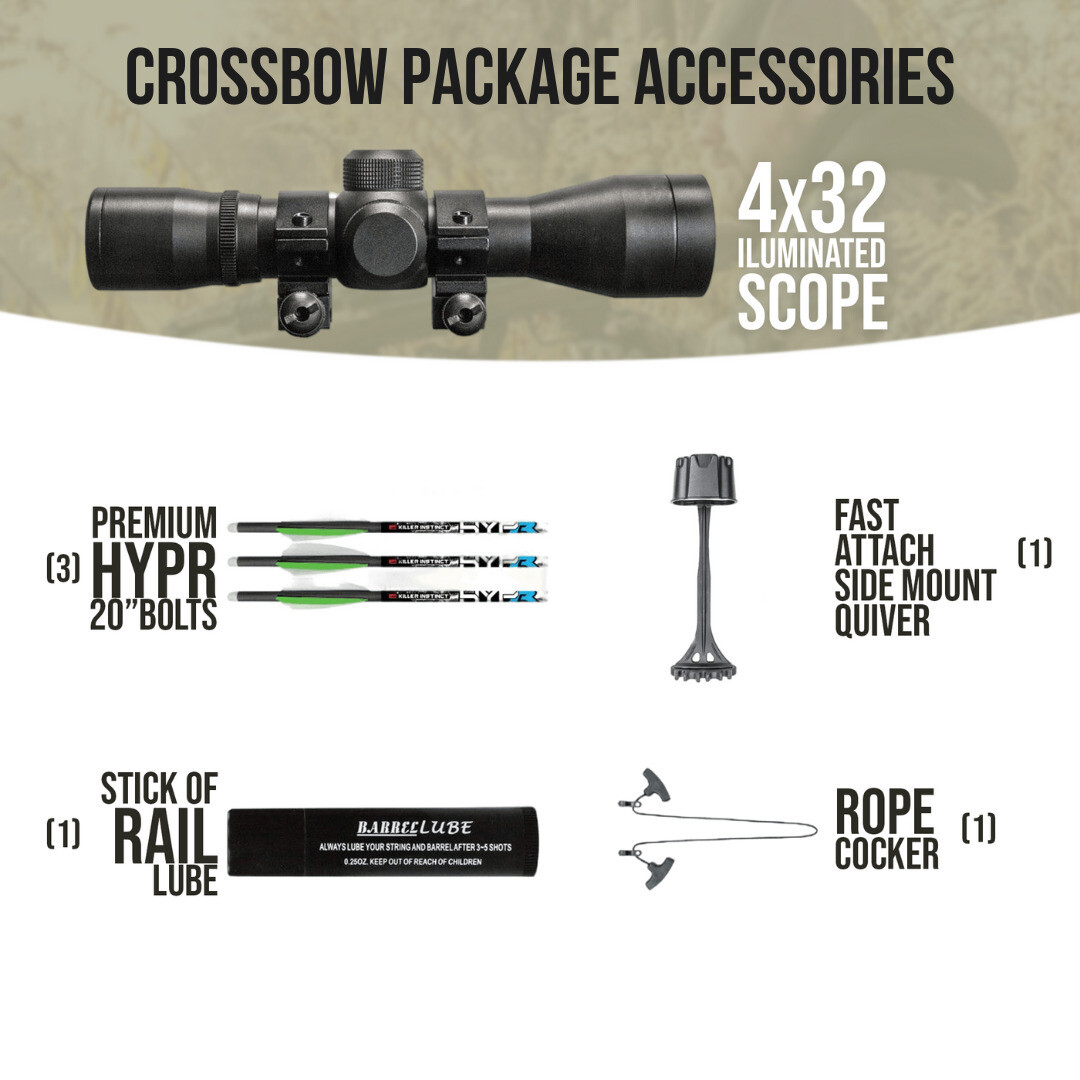 Killer Instinct Burner 415 FPS Crossbow Package (Gray Camo) Basic Bundle