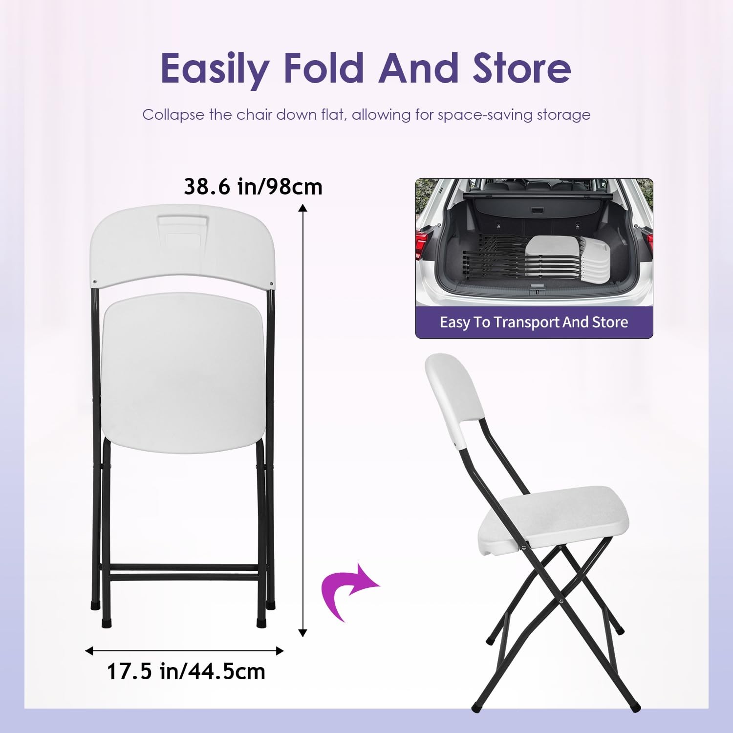 Set of 6 Folding Chairs Portable Foldable 265 lbs Capacity Indoor Outdoor White