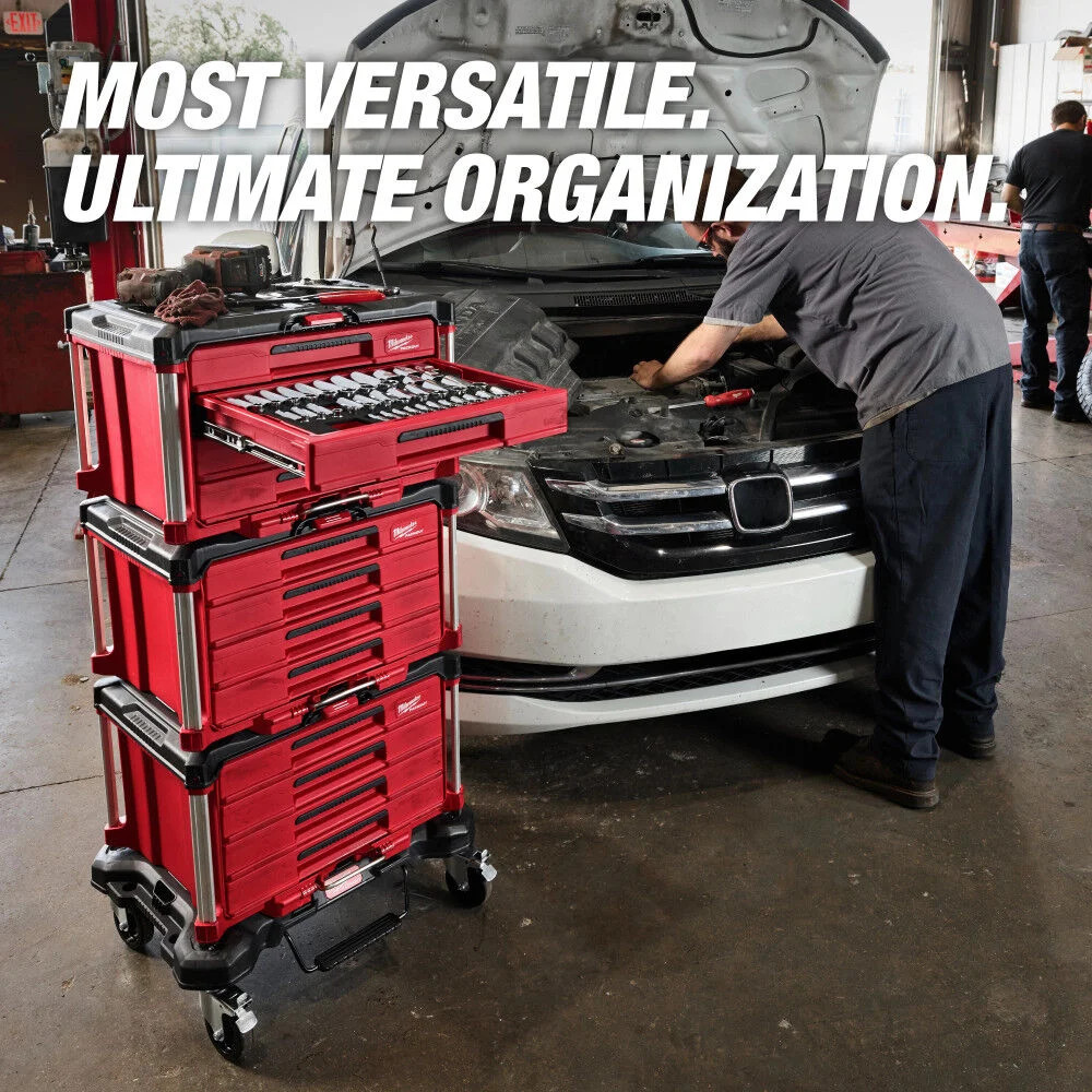 Milwaukee Hand Tool Set With Packout 4 Drawer Tool Box, 64 Pieces