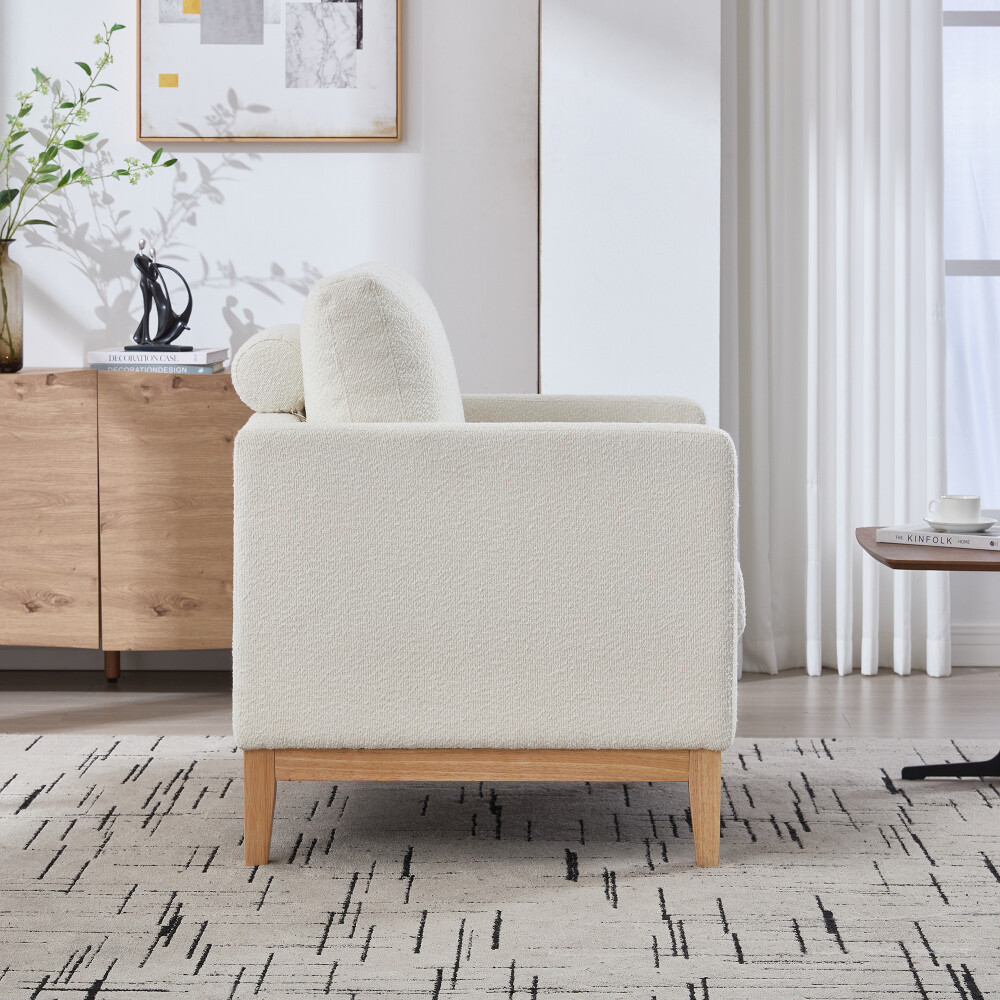 35.4" Modern Farmhouse Accent Chair - Boucle Upholstery & Natural Wood Legs