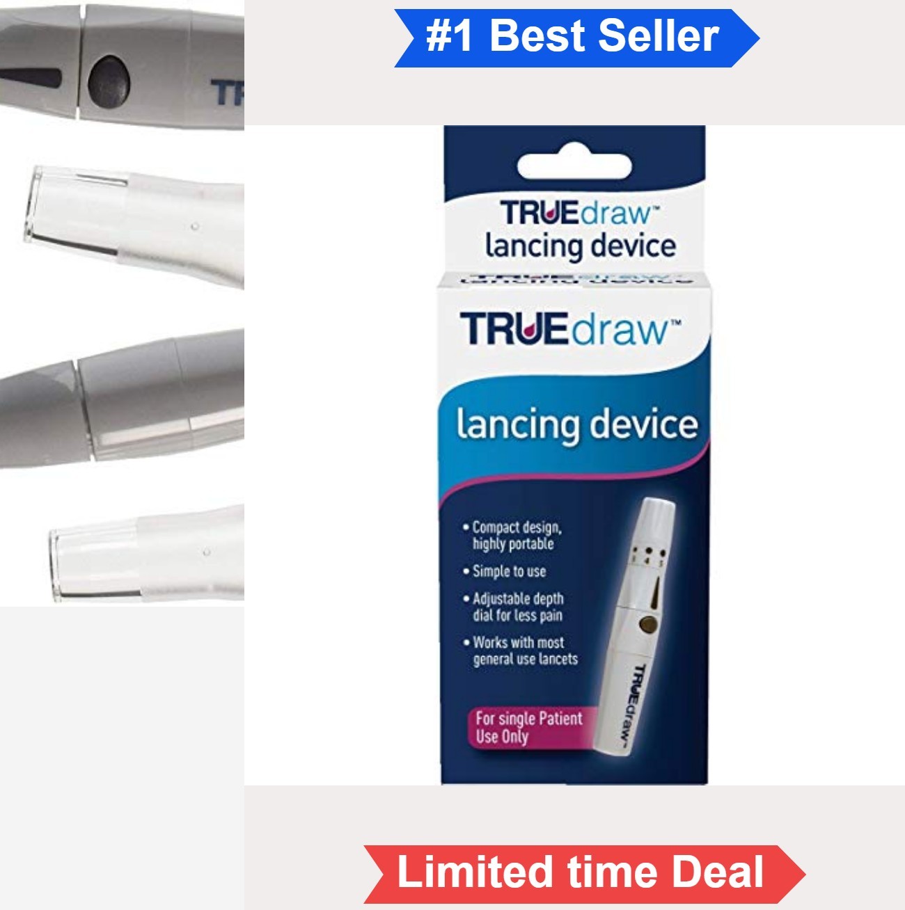 Lancing Device Adjustable Depth Universal Fit Quick Eject One Hand Operation