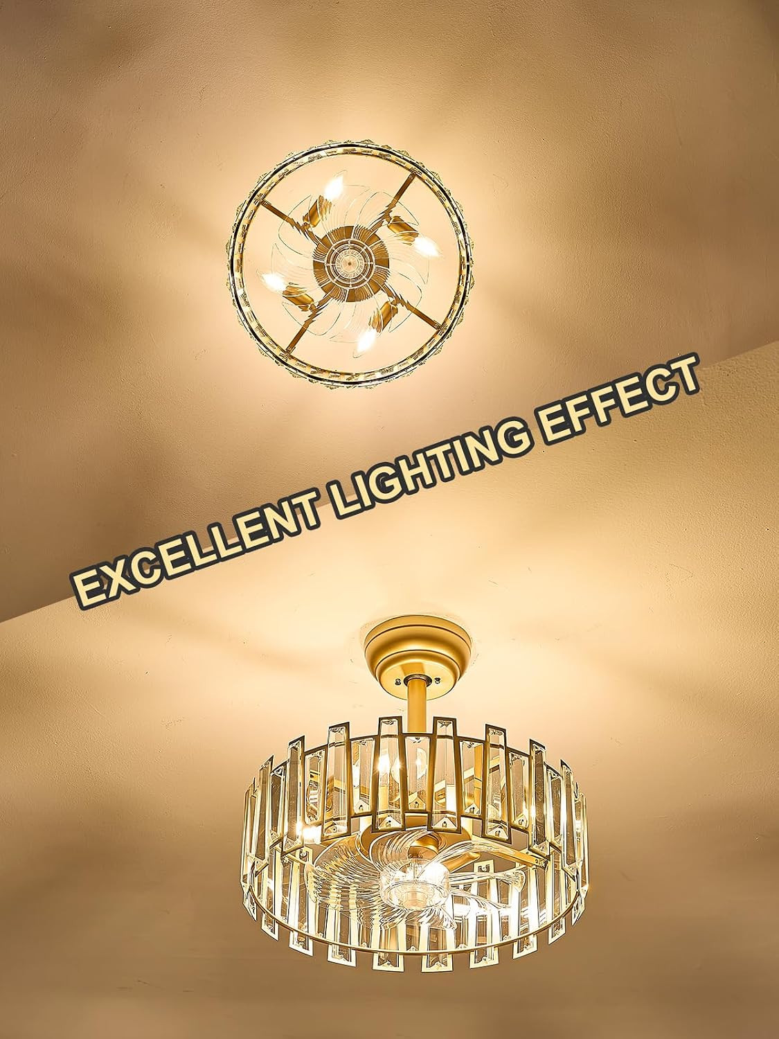 Gold Caged Ceiling Fans with Light, Brass Ceiling Fan Light with Remote Control