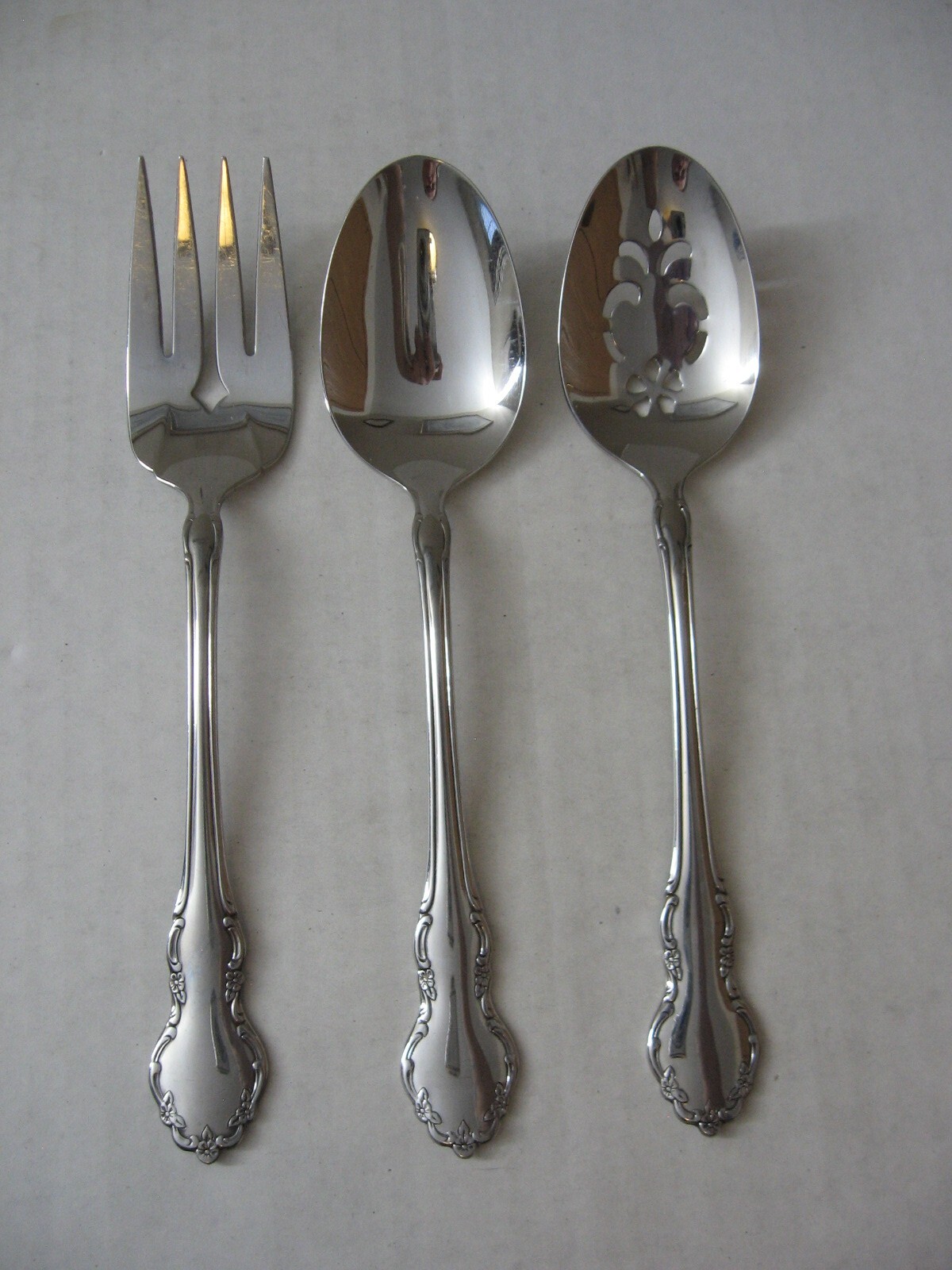 TENNYSON Oneida Community CUBE Solid & Pierced Serving Spoons & Cold Meat Fork