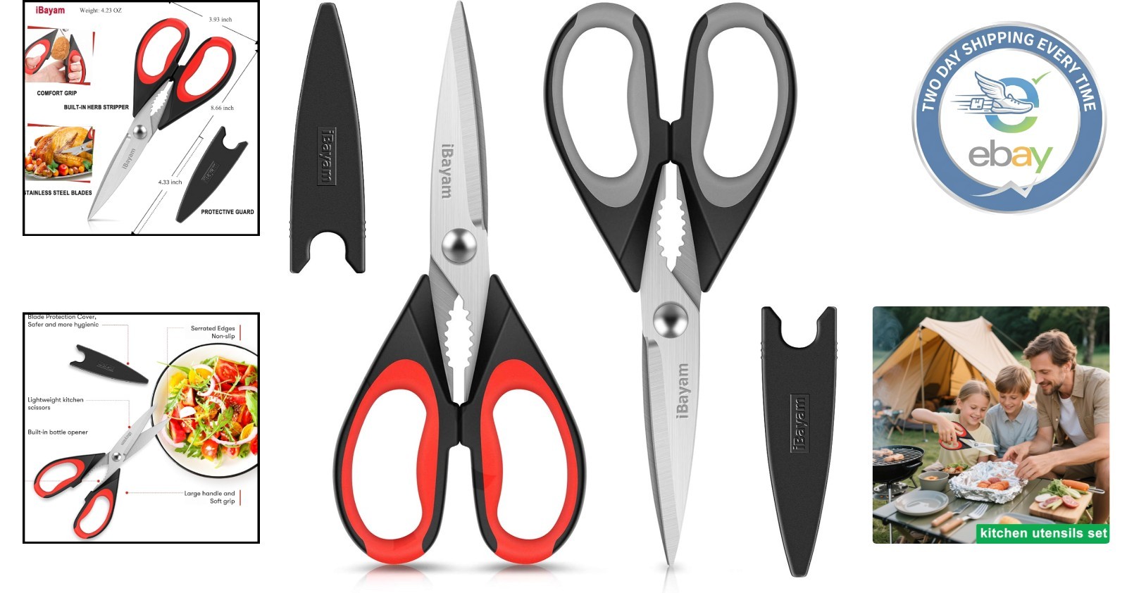 Heavy-Duty Stainless Steel Kitchen Scissors - Versatile Utility Shears 2-Pack