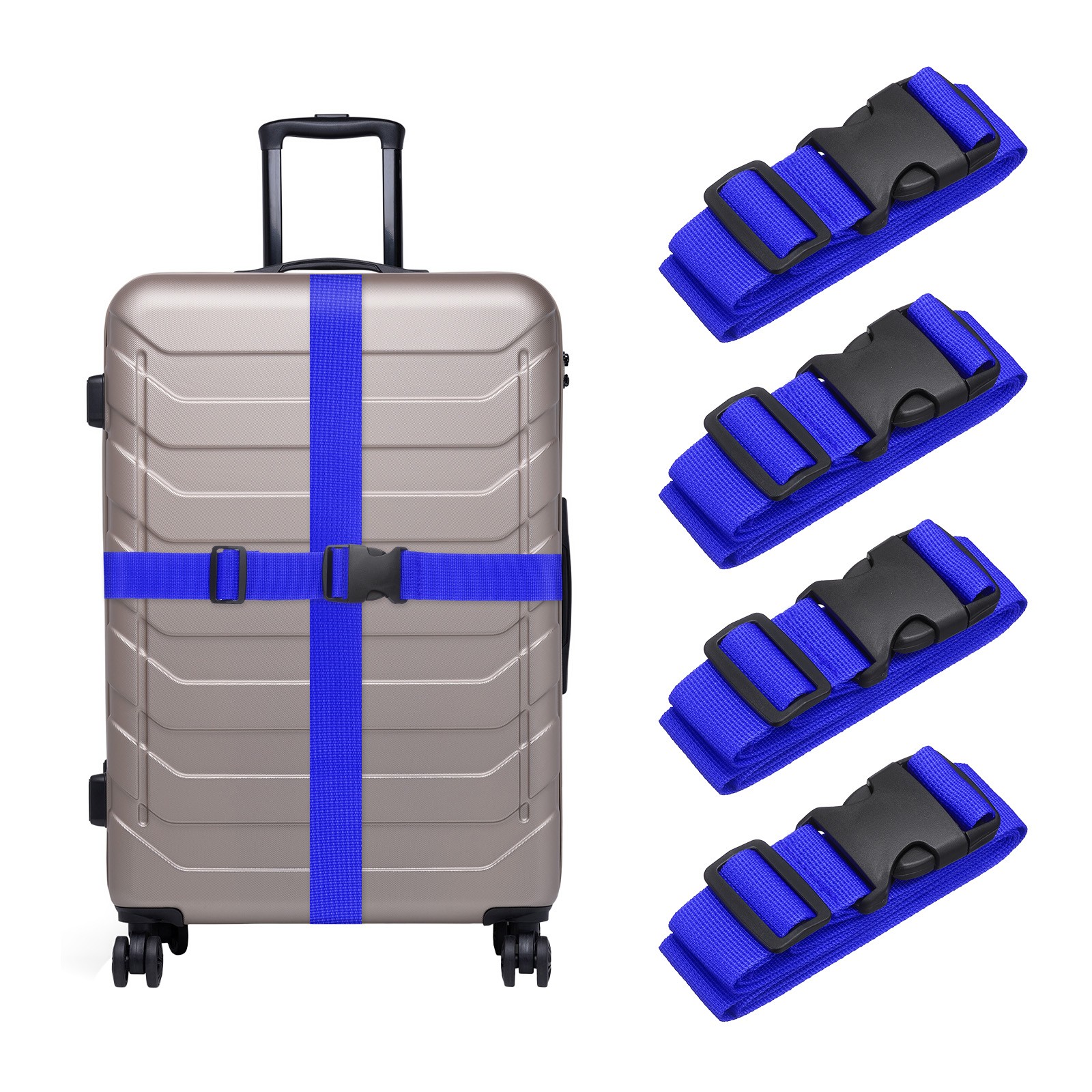 4 Pcs Luggage Straps for Suitcases, Adjustable Luggage Connector, Sapphire Blue