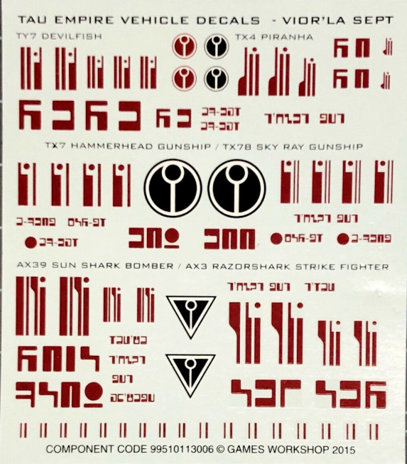 Warhammer 40k Tau Empire Viol'La Sept Vehicle Decals transfer sheet - New