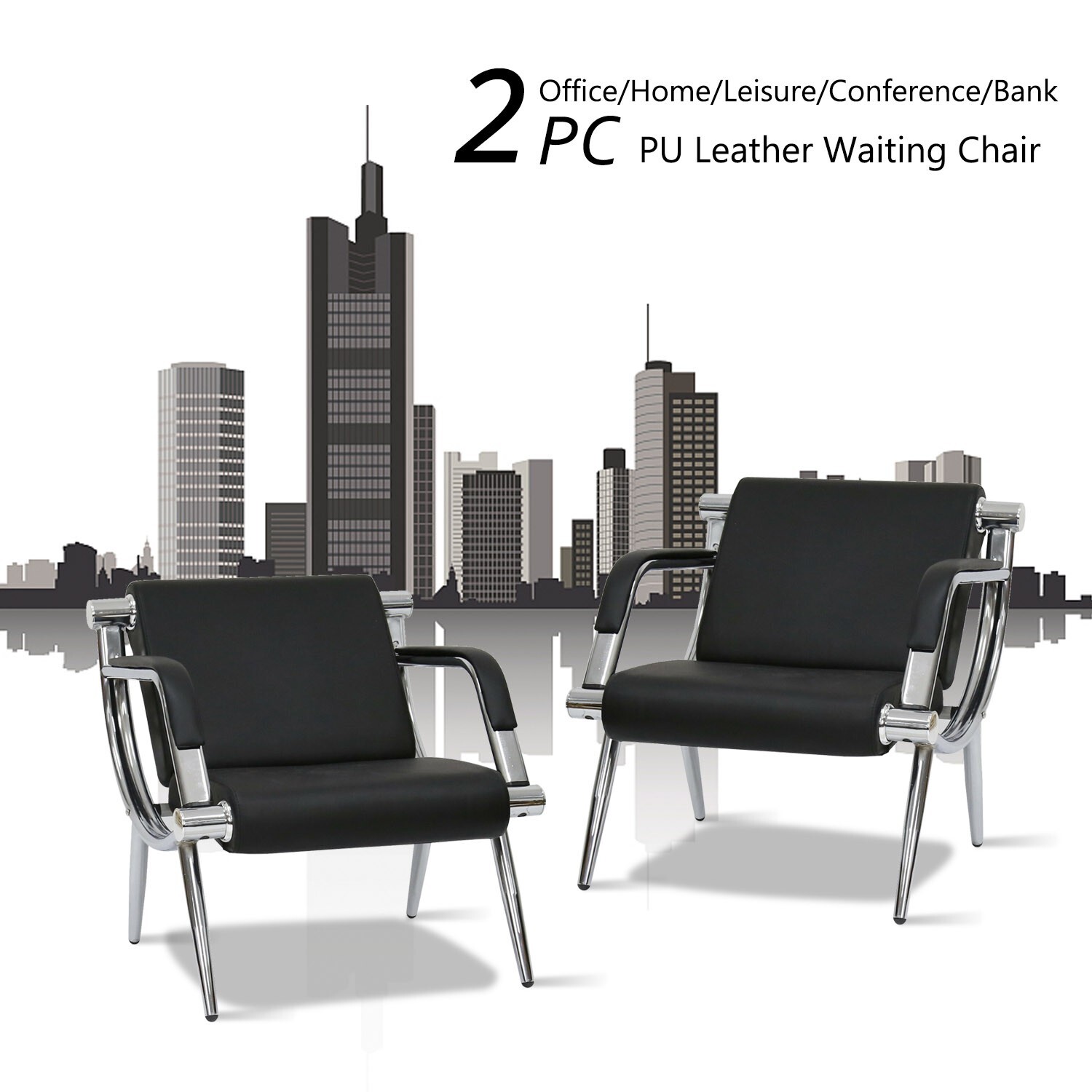 Set of 2Waiting Room Chair Reception PU Leather Office Airport Bank Guest Bench