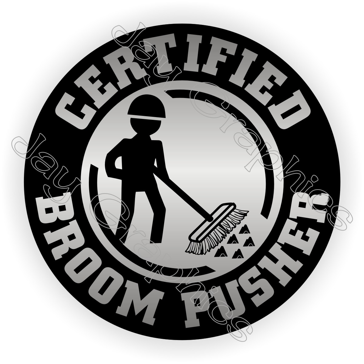 Funny Broom Pusher Hard Hat Sticker Helmet Safety Decal Foreman Laborer