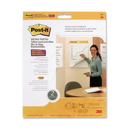 3M MMM566 Post-it Wall Pad 20 Sheets 20"x23" White 2/Pack