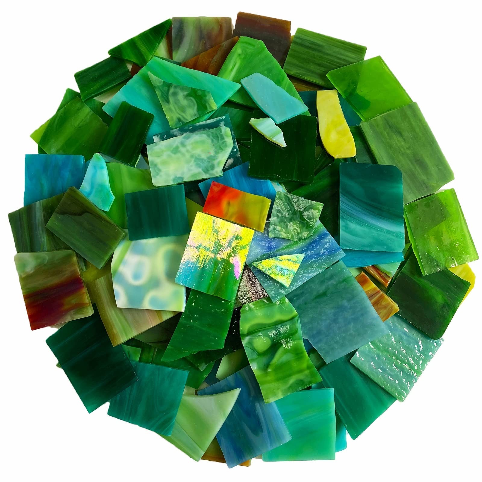 Broken Stained Glass Scraps Mixed Green Colors, Irregular Stained Glass Sheet...