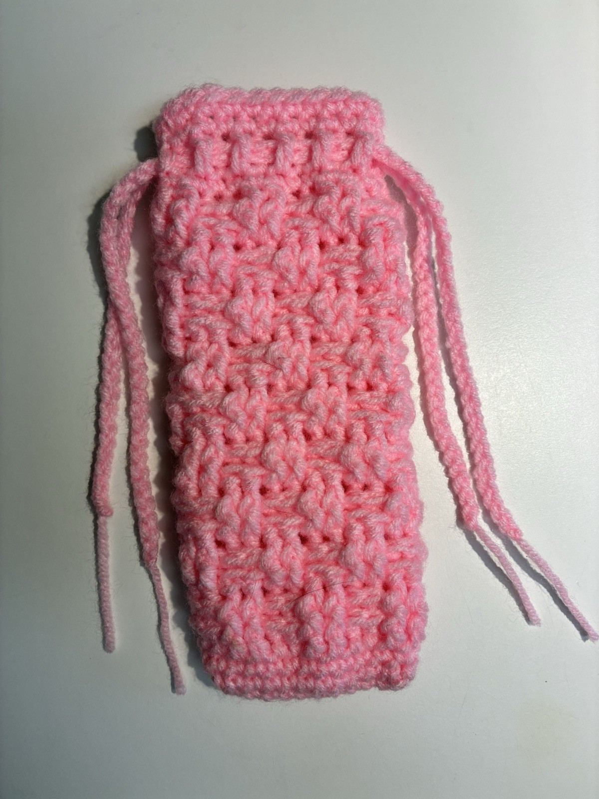 Bubblegum Pink Crocheted Glasses Bag w/ Drawstring Closure, Basket Weave Pattern