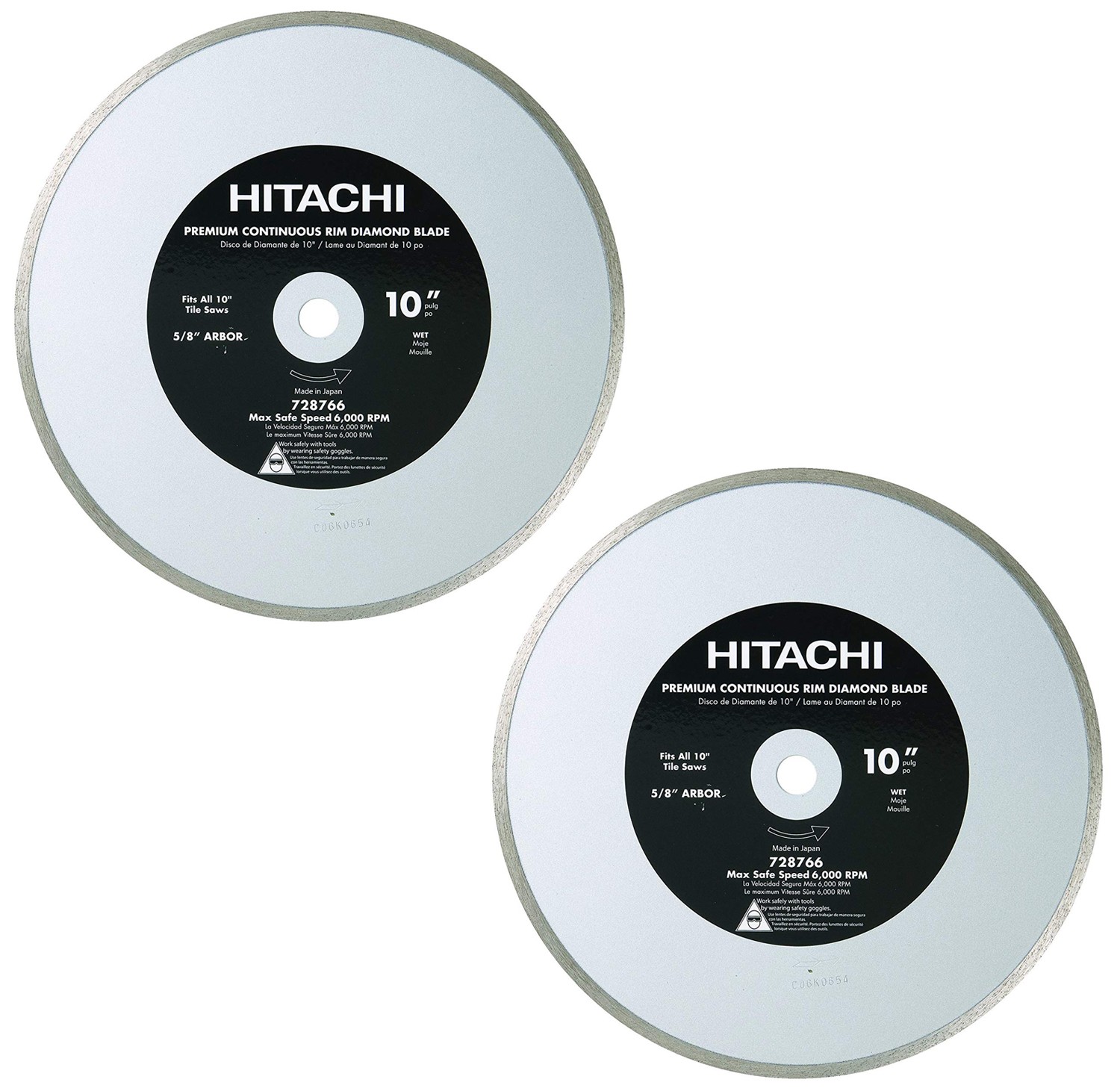 Hitachi 2 Pack of OEM 10in Wet and Dry Tile Diamond Blade - 728766-2PK