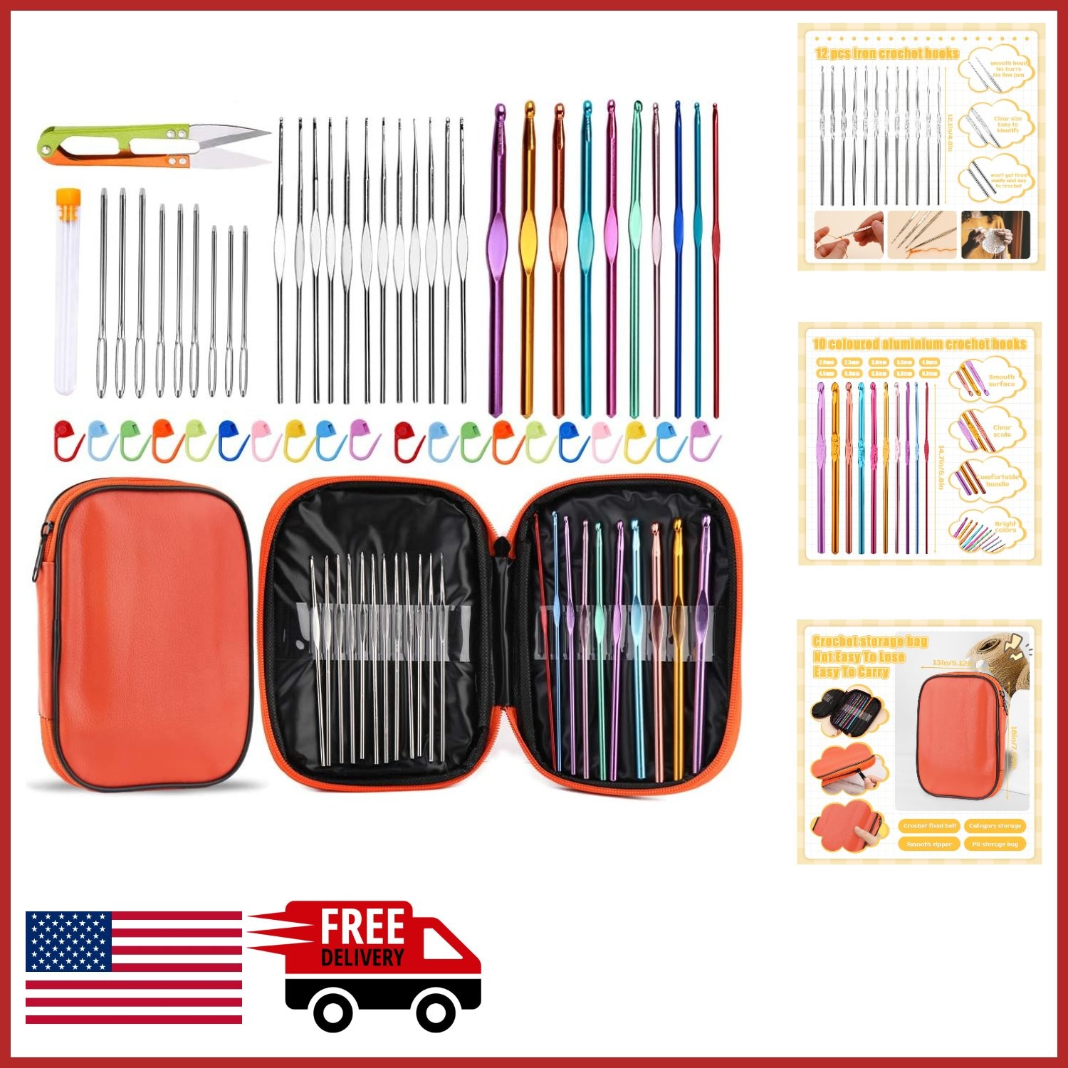 54 Pcs Crochet Hooks Set for Beginners with Ergonomic Design and Accessories