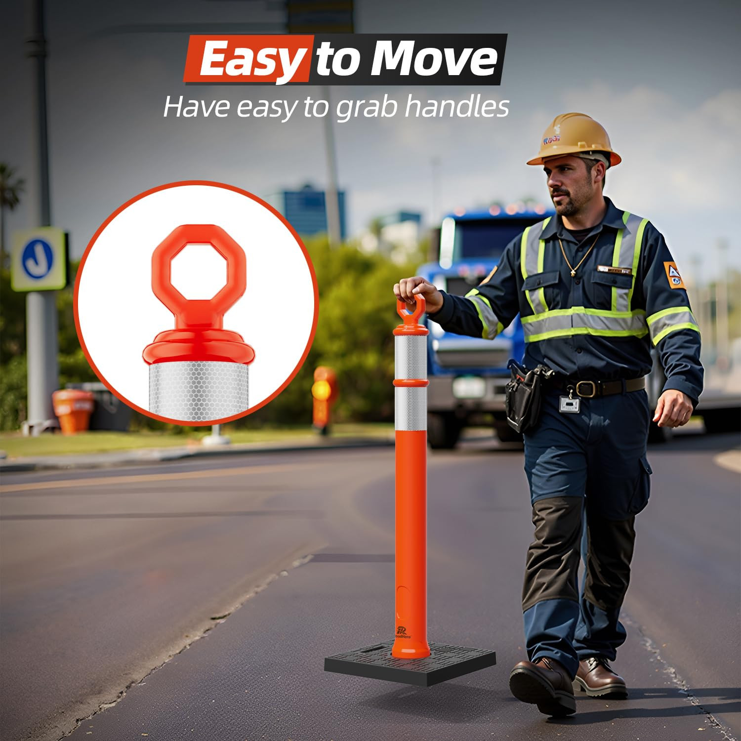 42 Inch Delineator Post with Base, Portable Orange Traffic Delineator Posts Cone
