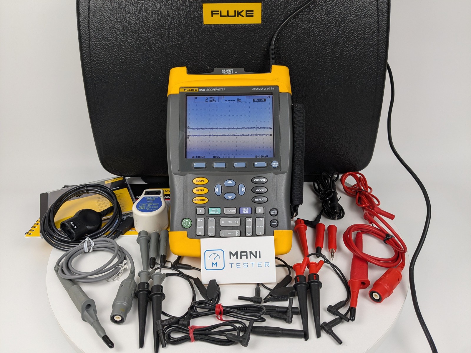 FLUKE 199B ScopeMeter 200MHz 2.5GS/s Dual-Input Handheld Oscilloscope w/ Case