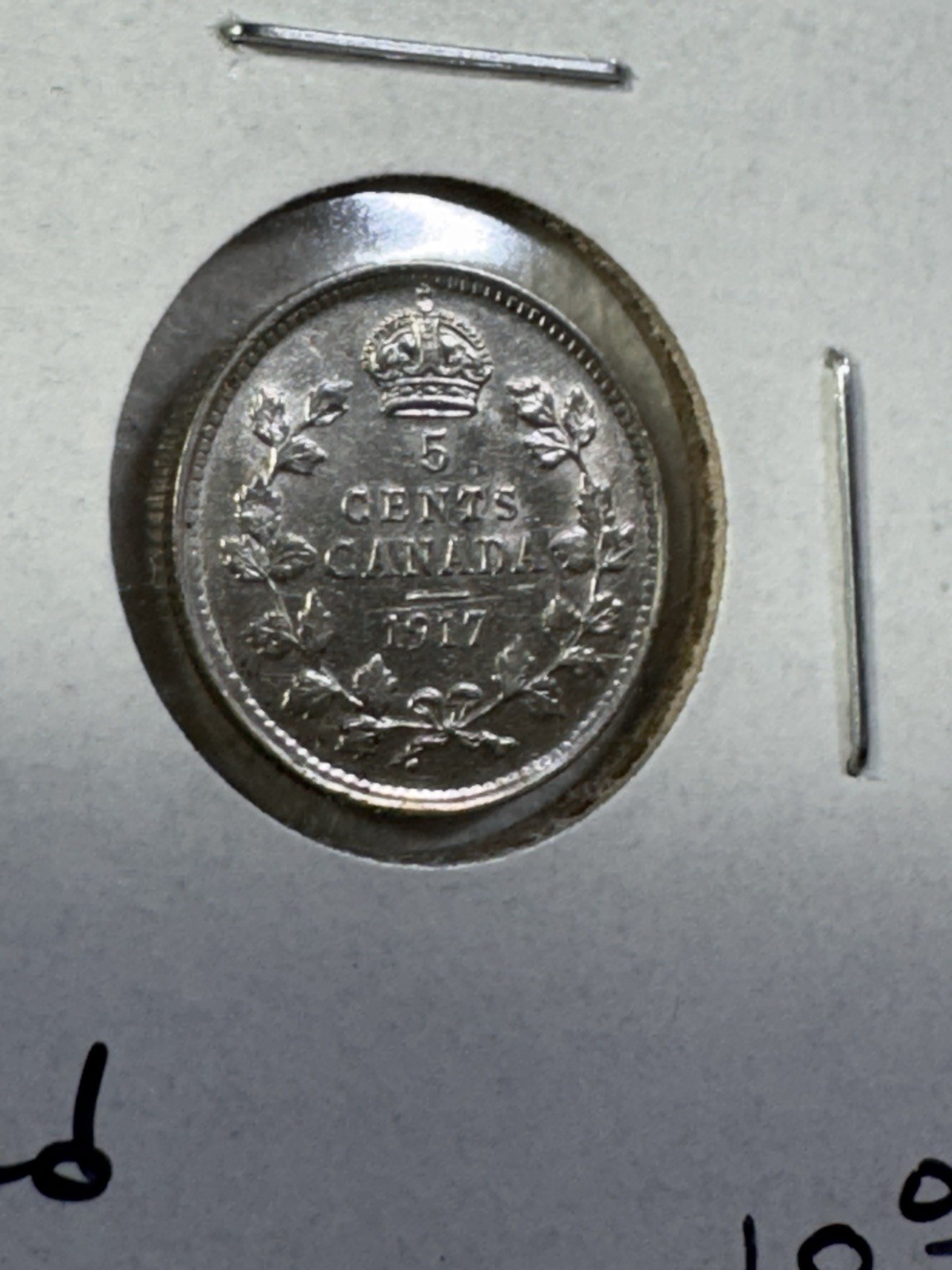 1917 Canada 5 Cents Silver Coin Cleaned