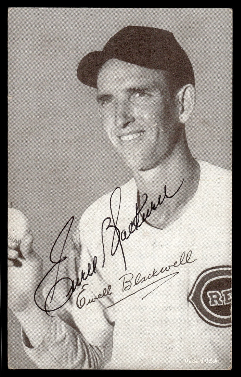 1947-66 Exhibits Baseball Signed Ewell Blackwell Portrait Auto *X2342
