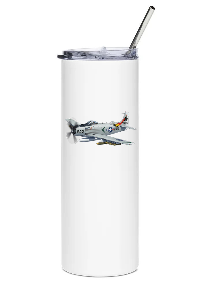 Douglas A-1 Skyraider Stainless Steel Water Tumbler with straw - 20oz.