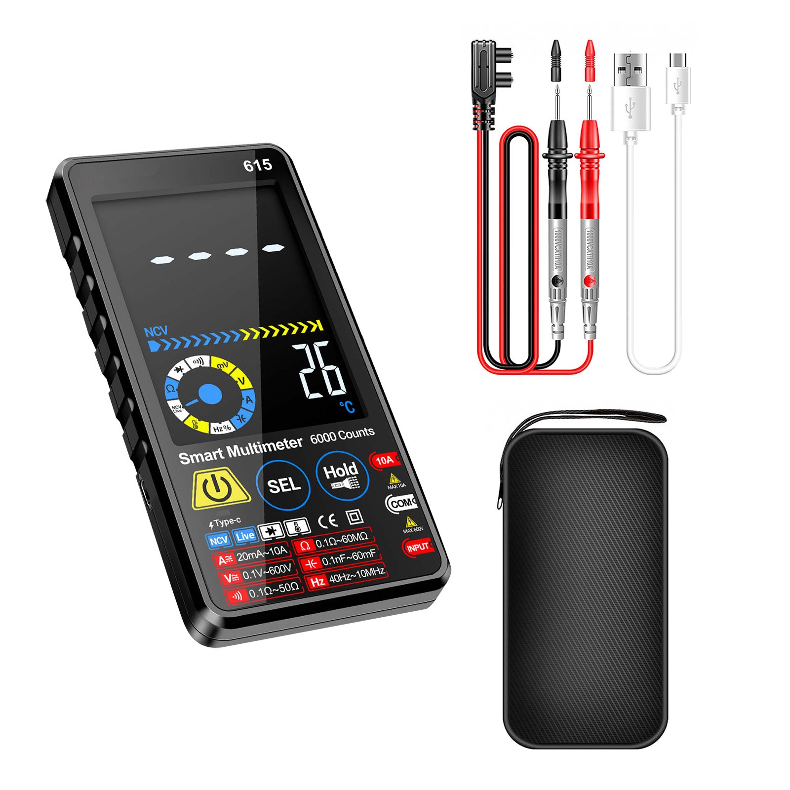 Digital Multimeter Tester 6000 Counts Smart LCD Display Rechargeable With Bag
