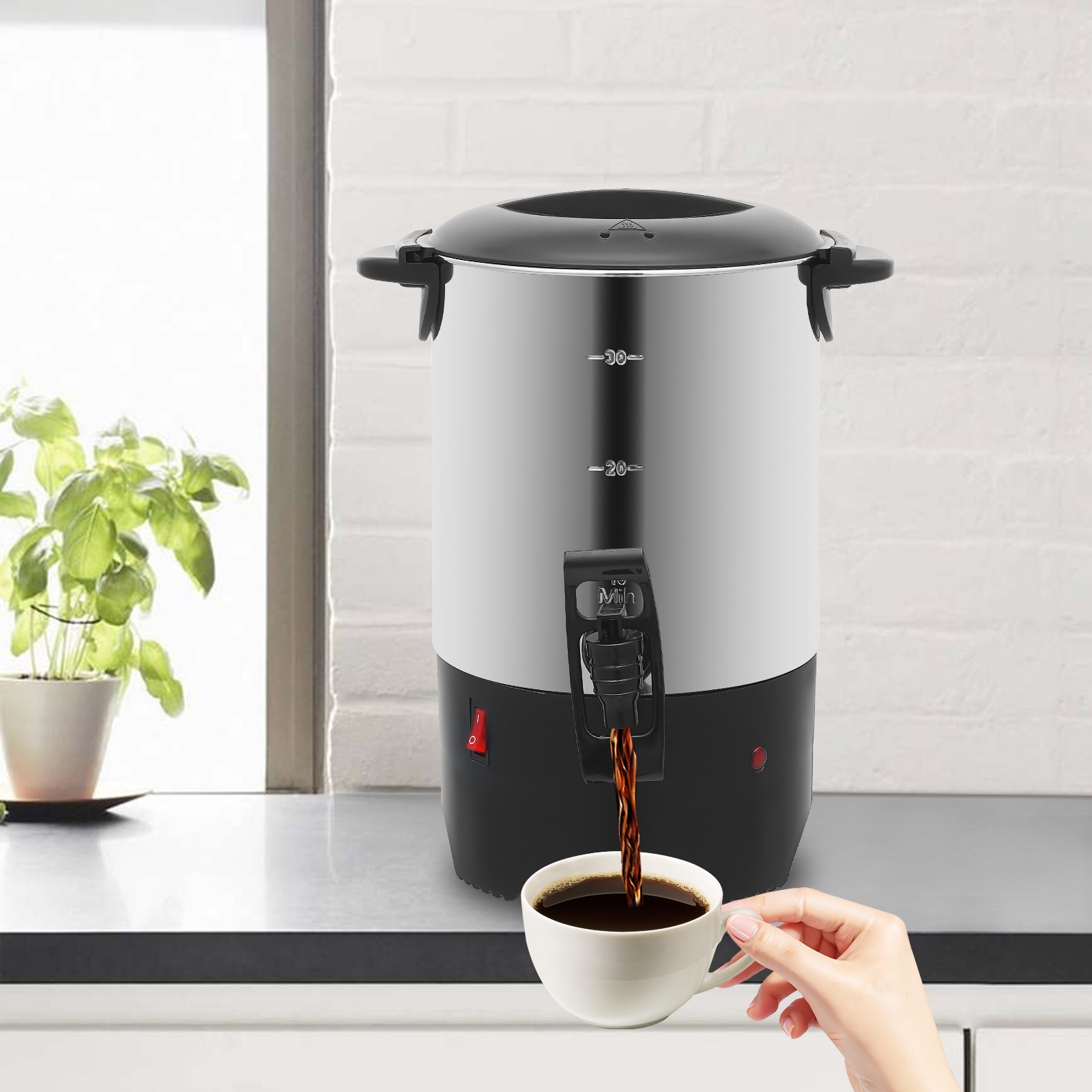 Electric Coffee Urn 30 Cup (150 oz.) Stainless Steel 1000W 110V Coffee Maker Pot