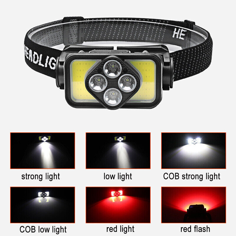 LED Headlamp Headlight USB Rechargeable Waterproof Head Light Flashlight 2 Modes