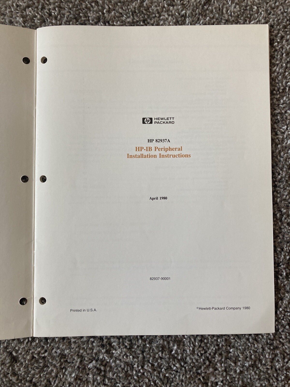 HP HP-IB PERIPHERAL INSTALLATION INSTRUCTIONS Manual Great Condition!