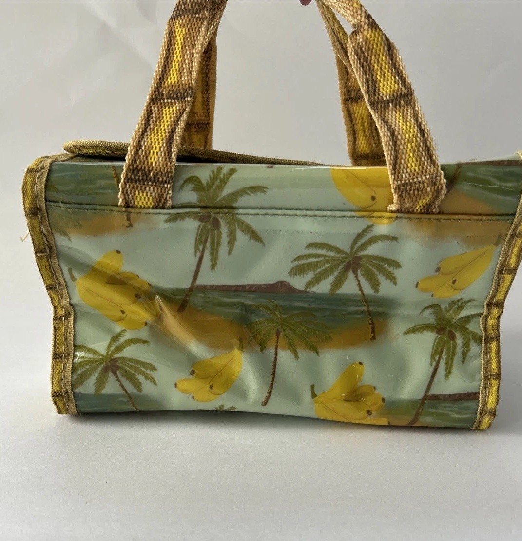 Avon Cosmetic Makeup Toiletry Travel Bag Palm Trees & Bananas Print  EUC