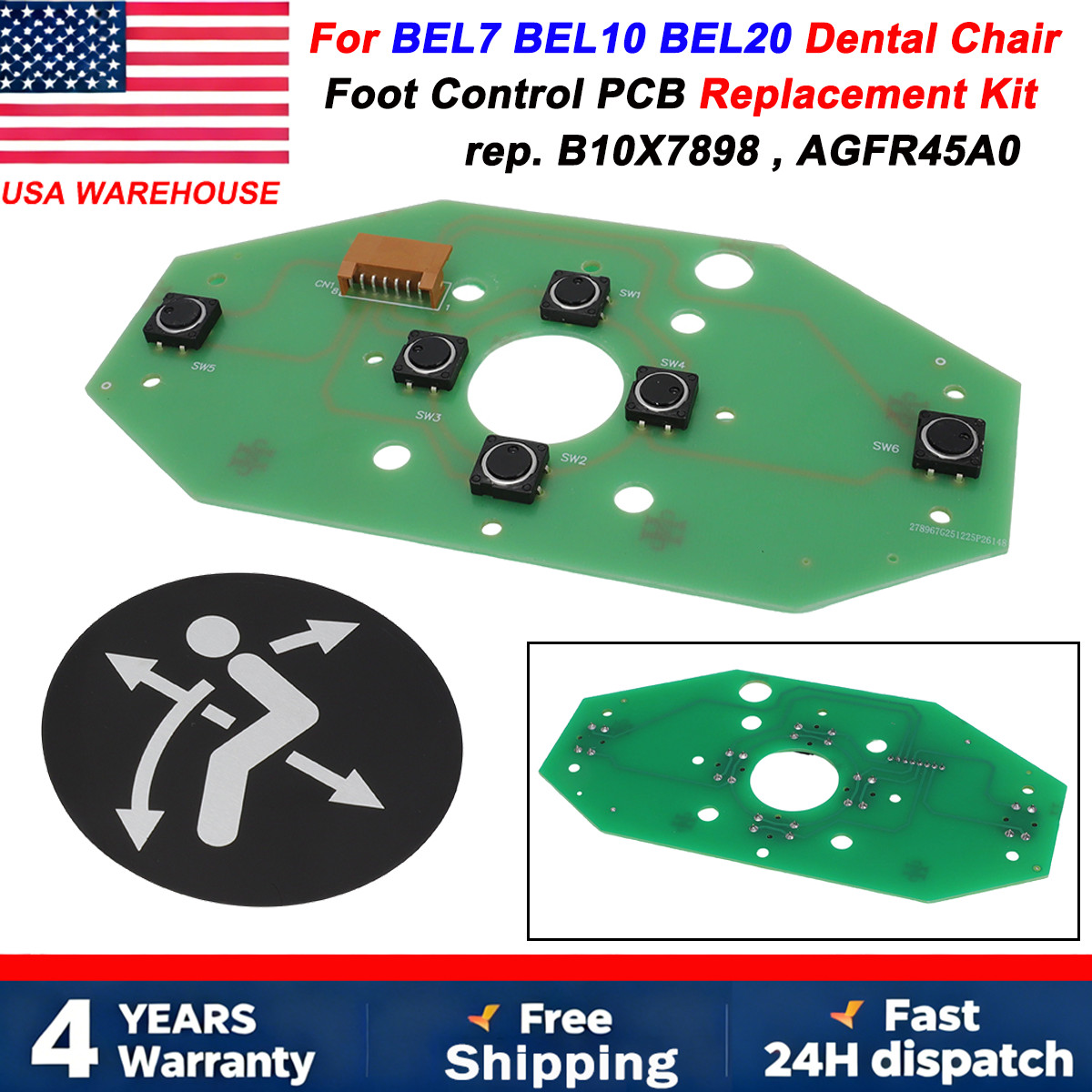 Dental Chair Foot Control Circuit Board PCB Replacement Kit For BEL7 BEL10 BEL20