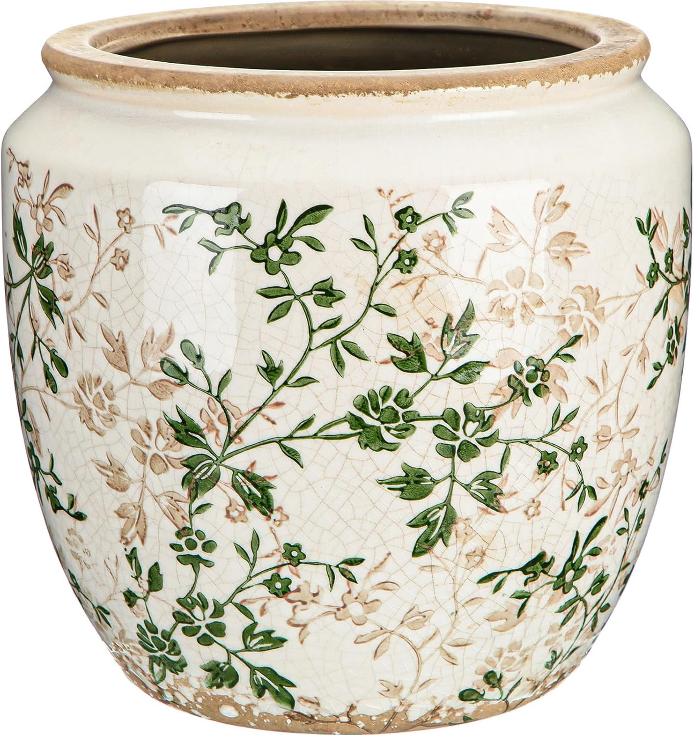 7 Inch Large Vintage Ceramic Planter with Drainage Holes Ice Crackle Flower Vase