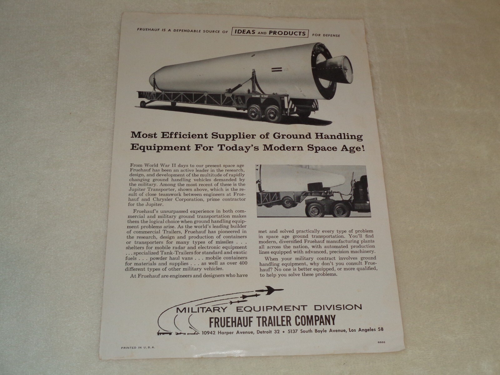 Fruehauf Trailer Company Equipment Today's Modern Space Age Rare Advertisement