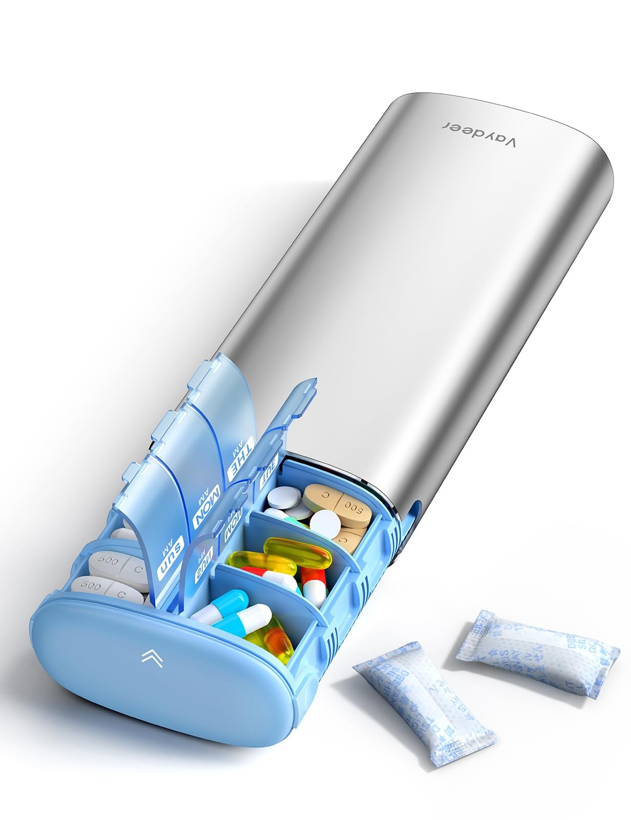 Metal 7 Day Pill Organizer 2 Times a Day – AM PM Weekly Travel Pill Case with...