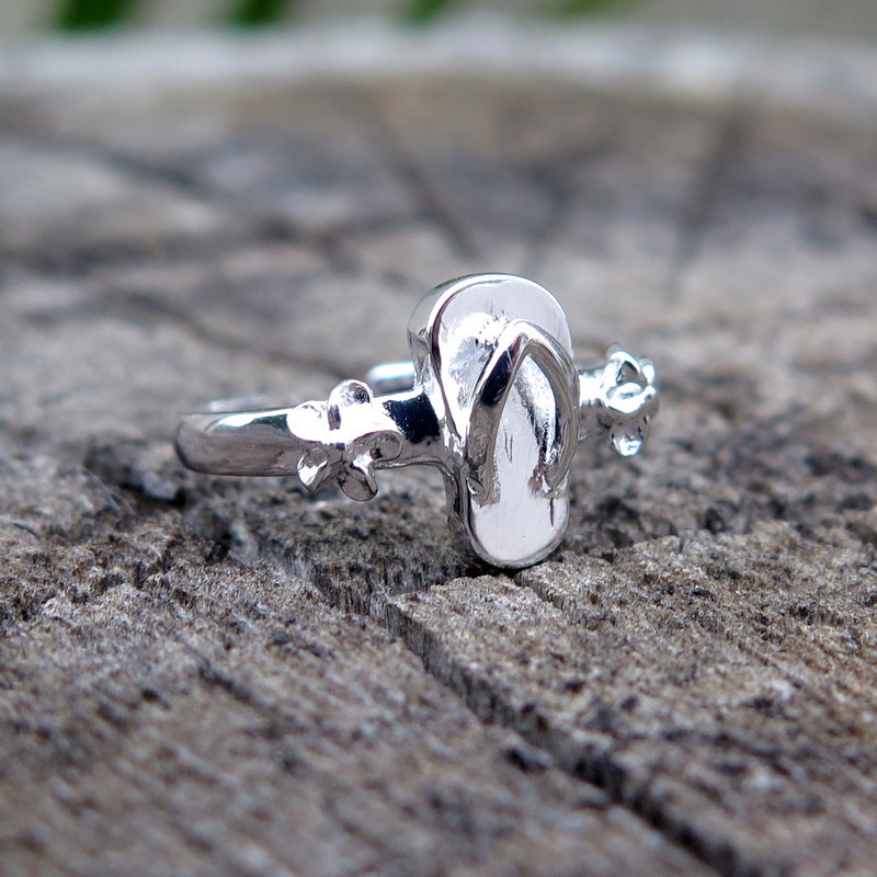 Hawaiian Sterling Silver Plumeria Slipper Flip Flop Toe Ring Open Cut TR1301