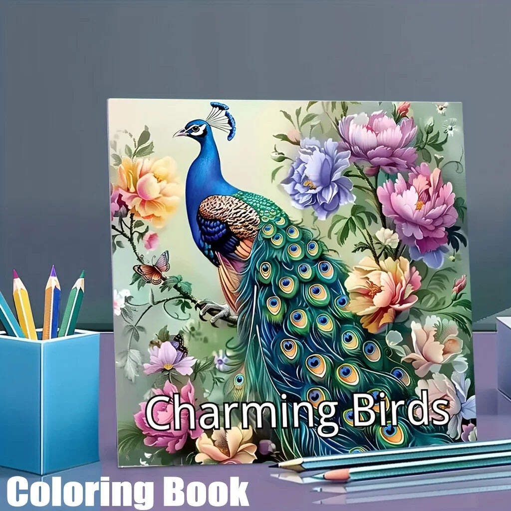 Charming Birds World 28-Page Stress-Relieving Coloring Book for Relaxation