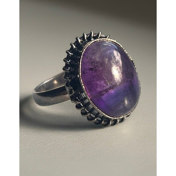 Artisan Authentic Amethyst Gem Ring Talisman  silver size  6