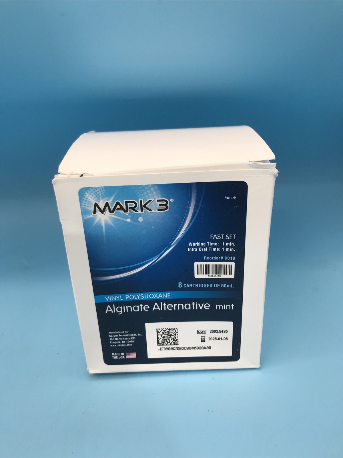 8 Pack Mark3 9010 Dental Alginate Alternative Fast Set Cartridges 50 mL Exp 2028